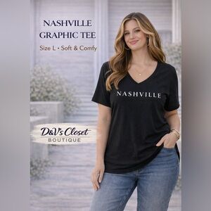 Bella Canvas Nashville Graphic Tee Black V-Neck T-Shirt Size Large Soft Casual